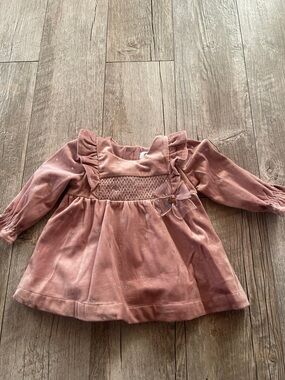 Jason Wu Dusty Rose Long-Sleeve Smocked Velvet Dress for Girls